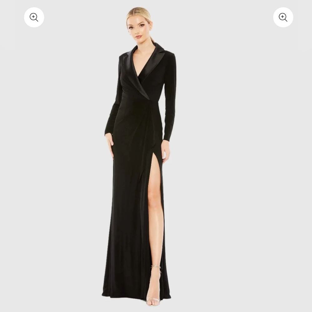 NWT IEENA FOR MAC DUGGAL Long Sleeve Faux Tuxedo Gown (Black / 8)